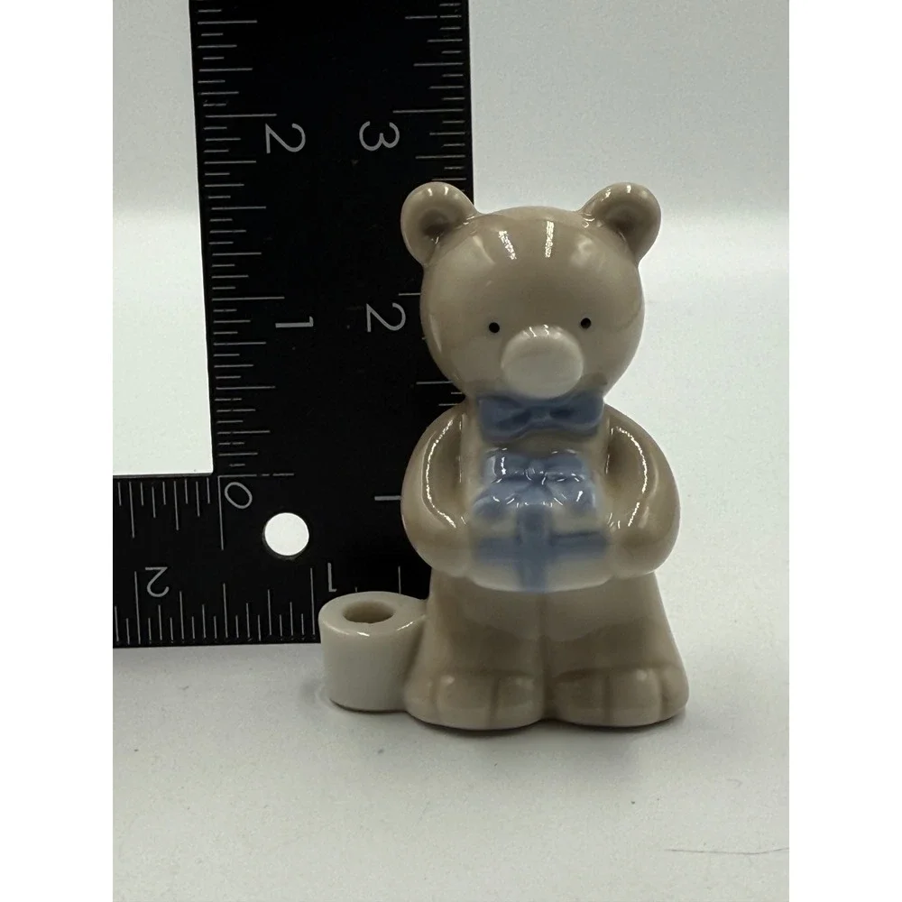 Biedermann Ceramic Teddy Bear Candle Holder Tan Blue Bow Gift Figurine Sri Lanka